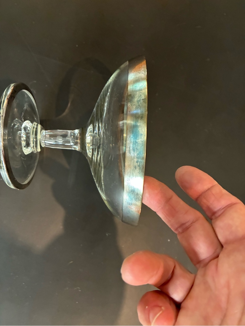 Dorothy THORPEVintage Clear Glass Compote Pedestal Footed Bowl W/ Silver Rim - Picture 8 of 8
